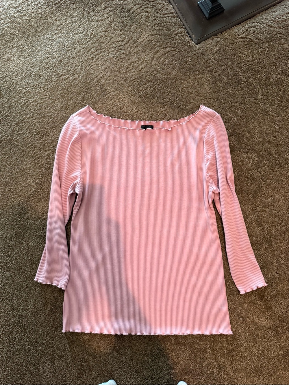 Ann Taylor Pink Ribbed Boatneck Long Sleeve Top